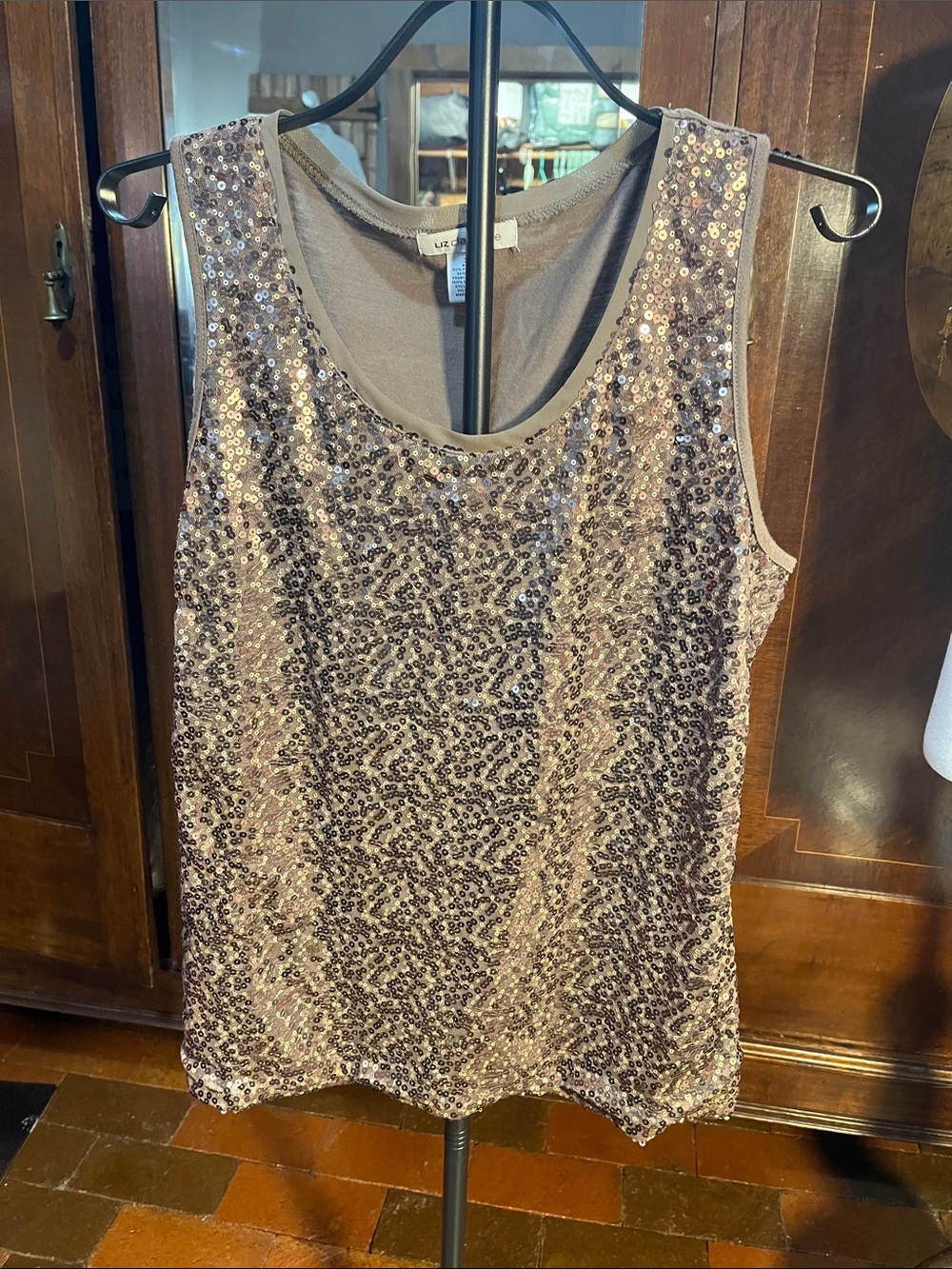Liz Clayburn XL sleeveless tank top with sequins bronze
